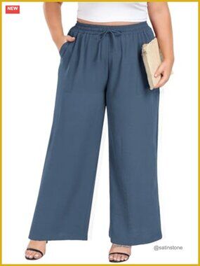 Wide Leg Palazzo Pants High Waist Plus Size Casual Trousers with Pockets